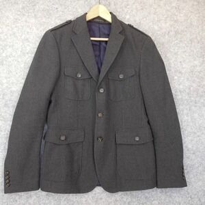 Military Blazer Jacket Men Small 38 Gray Utility Chore Field Epaulates ZARA Suit